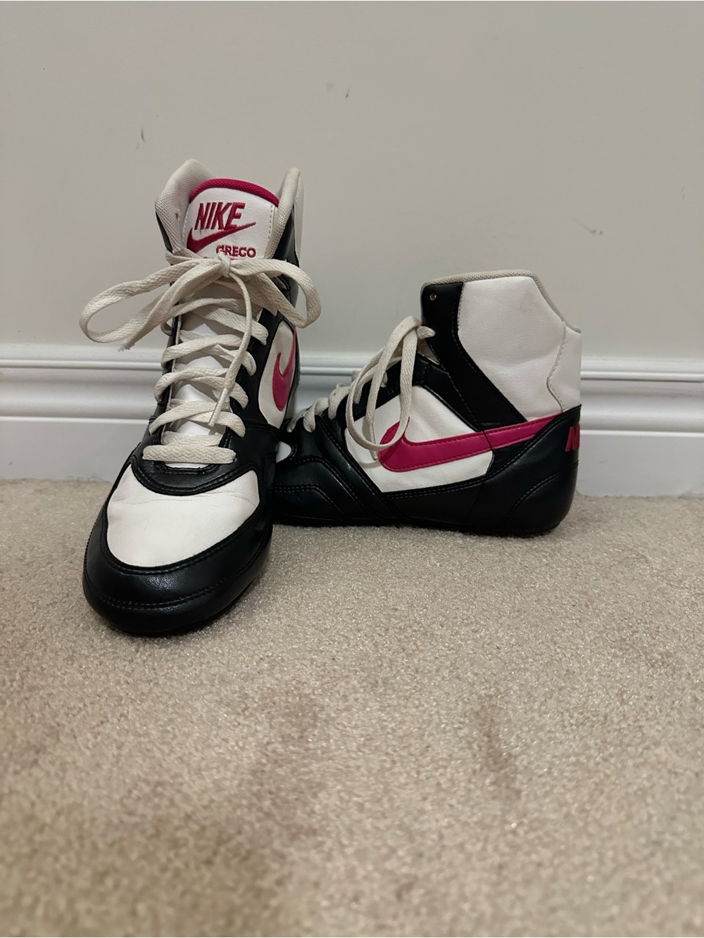 Vintage Nike Greco Supreme High Top Wrestling Shoes Size 8 Black Pink